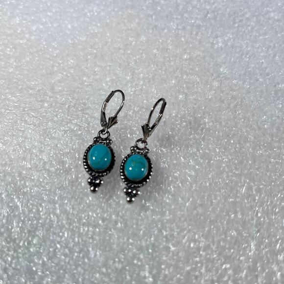Sterling Silver Oval Turquoise Timeless New Deadstock Earrings - Picture 12 of 15